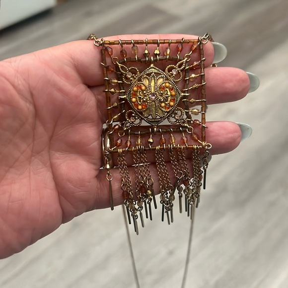 Earth Art hand crafted artisan Jewelry - Vintage (early 90s) gold on silver statement necklace, EUC